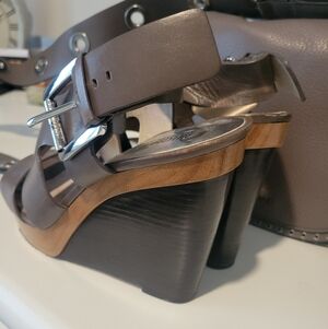 Michael Kors Brown and Black Wedge Sandals